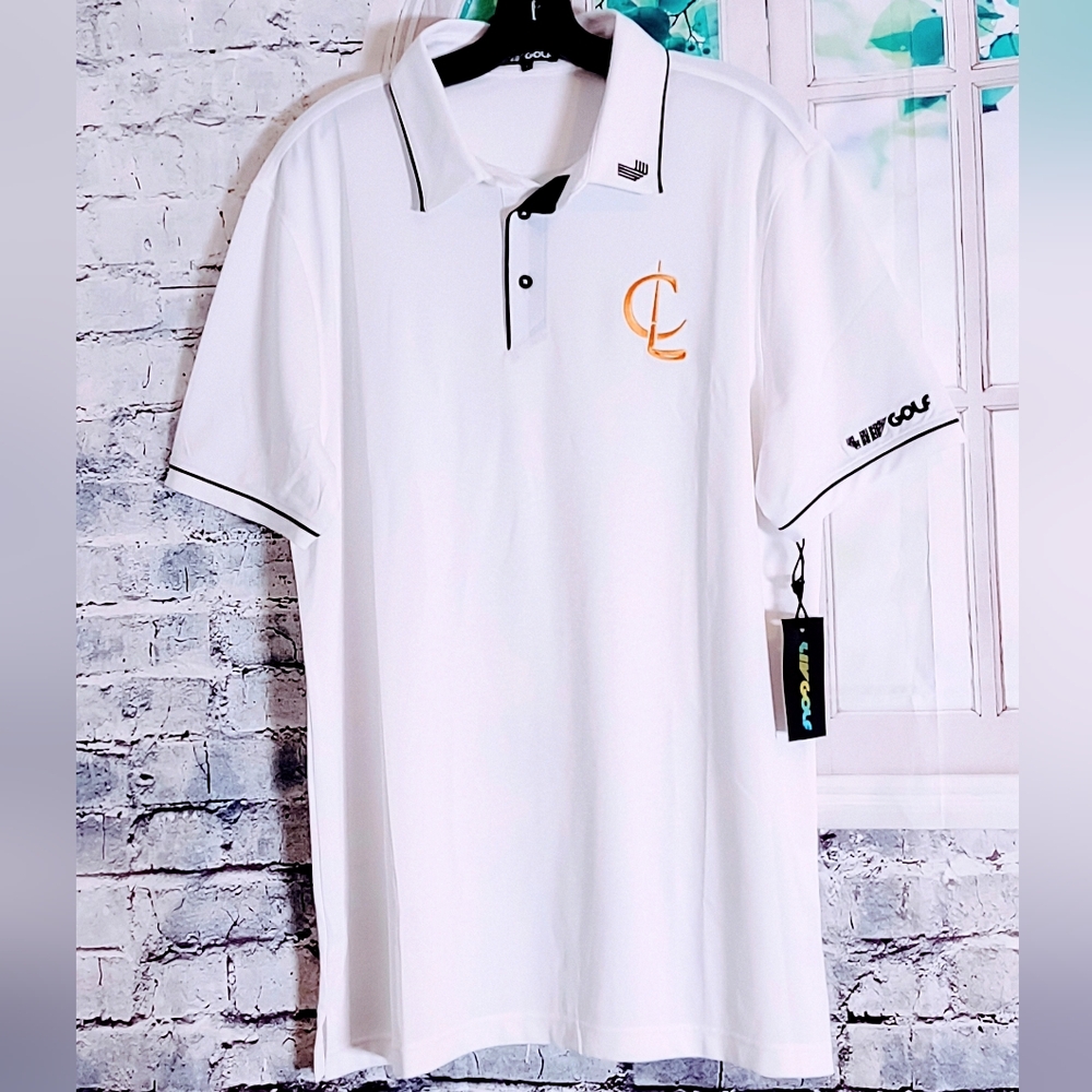 LIV GOLF POLO WHITE WITH GOLD STITCHED LOGO MEN'S SIZE  XL